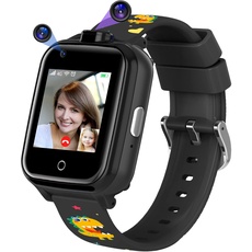 Bild 4G Kinder-Smartwatch, Wasserdichtes Smartwatch-Telefon mit Dual-Kamera, Kinder-GPS-Tracker mit WiFi-Videotelefonanruf SOS für Mädchen Jungen 3-14 Geburtstagsgeschenke (Schwarz)