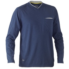 Bisley Workwear UKBK6933_BPCT Flex & Move T-Shirt mit V-Ausschnitt, langärmelig, Marineblau meliert, XL
