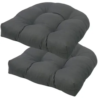 LOMUG Stuhlkissen Outdoor Balkon, 48 x 48 cm Sitzkissen Halbrund 2er Set, Dicke Gartenstuhlauflage mit Bändern, Wasserabweisendes Sitzpolster für Gartenstühle, Rattansessel, Dark Gray
