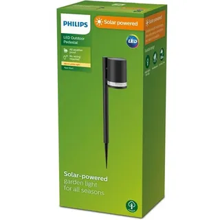 Solarleuchte, Philips Fyce, schwarzer Pfosten, Gartenleuchte mit Erdspieß