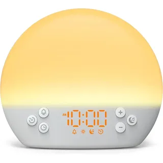 KEPLUG Tageslichtwecker mit 30 Beruhigende Klänge,Lichtwecker Sonnenaufgang,Schlaf-Timer,Wake up light Nachttischlampe 12 Farblicht für Kinder,Sunrise alarm clock für Schlafzimmer,Erwachsene (White)