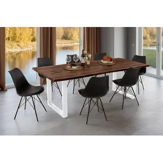 Esstisch Baumkante Holz-Optik Nussbaum 220 x 100 U-Gestell weiß JOSY - Braun