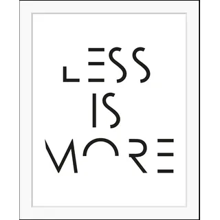 Queence »LESS IS MORE« Buchstaben Schriftzug Schwarz-Weiß Sprüche & Texte HD Premium Poster-Druck inkl. Holzrahmen,
