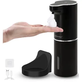Seifenspender Automatisch Schaum Wandmontage mit Sensor - LAOPAO Elektrischer Seifenspender mit Induktion Infrarot Set und USB-Aufladung IPX5 Wasserdicht, Bewegungssensor für Küche & Bad (Schwarz)