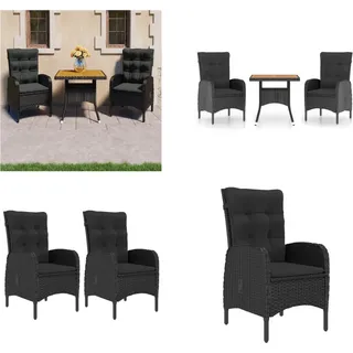 vidaXL 3 tlg. Garten Essgruppe Poly Rattan und Akazienholz Schwarz - Gartenmöbel-Set - Gartenmöbel-Sets - Gartentisch Und Stühle - Gartentische Und Stühle - Schwarz
