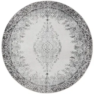 benuta Vintage-Teppich George waschbar ø 160 cm rund , Schwarz, Grau , Kunststoff , Vintage , Rund , 160x160 cm , Oeko-Tex® Standard 100 , in verschiedenen Größen erhältlich, rutschfeste Unterfläche, waschbar , Teppiche und Böden, Teppiche, Vintageteppiche