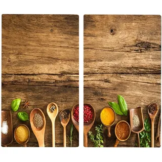 GEEZY Herdabdeckplatten Serviertablett 2tlg Motiv Kochlöffel - Glas, 2 Stück, 52 x 30 cm, Chili-Pfeffer-Design, Rutschfeste Füße, Hygienisch und leicht zu reinigen