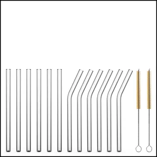 Sir Finley Monkey Glasstrohhalme lang (12 Stück) - Glas Strohhalme wiederverwendbar, spülmaschinenfest - 15cm gerade & gebogen transparent