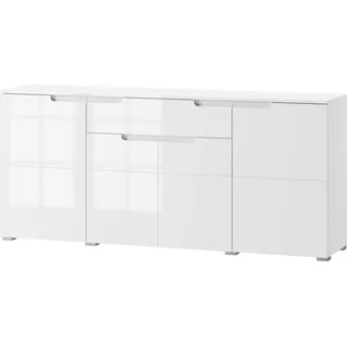 Furniture24 Kommode Selene 36 Sideboard 180 cm breit Wohnzimmerschrank 3 Türen 1 Schublade - Weiß
