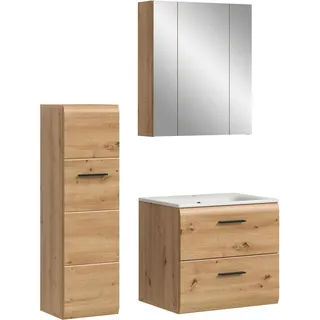 xonox.home – 3 TLG. Ice Badkombination 105x185x46 cm in Korpus und Front Artisan Oak Nachbildung – Hochwertige Kombination für stilvolle Badezimmer – hell, modern & kompakt