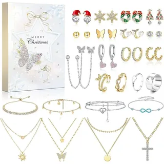 MJARTORIA Schmuck Adventskalender 2026, Weihnachtskalender Damen Mädchen mit 24 Überraschungen