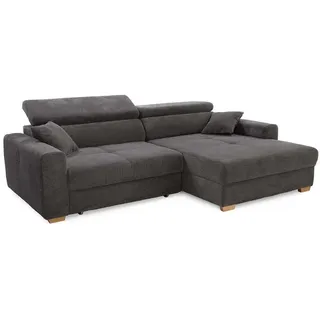 luma-home Ecksofa mit elektrischer Sitztiefenverstellung, Kopflehnen verstellbar, Usb-A und Usb-C Ladefunktion B277/T187/H109 cm, Cord Dunkelgrau / 15402 , Textil , Eiche , Füllung: Polyurethan (Pur) , Ottomane links, L-Form, rechts montierbar, seitenverkehrt montierbar, Ottomane rechts, links montierbar,L-Form , 277x187 cm , Wohnzimmer, Sofas & Couches, Wohnlandschaften, Ecksofas