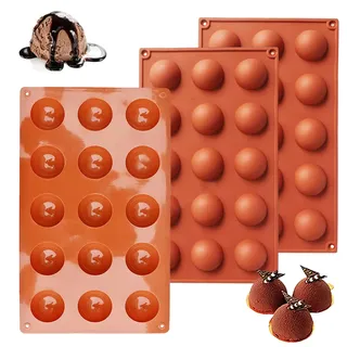 LUKIUP 3 Stück Weihnachten Halbkugel Silikonform, Mittlere Größe 15 Löcher Silikonform Rund 3.8 cm, Kugel Flexible Schokoladenform zur Herstellung von Schokolade, Kuchen, Gelee, Dome, Mousse