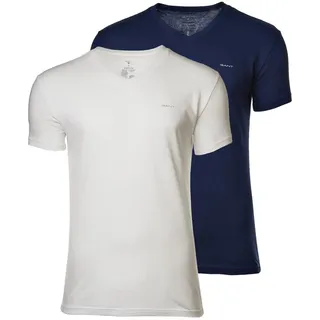 GANT T-Shirt GANT "T-Shirt V-NECK T-SHIRT 2-PACK 2er Pack", Herren, Gr. L, blau (marineblau, weiß), Obermaterial: 100% Baumwolle CO., Shirts T-Shirt