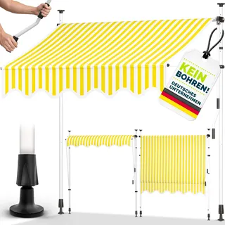 tillvex Balkonmarkise Gelenkarm Markise Klemmmarkise Sonnenmarkise Balkon ohne Bohren Gelb/Weiß 300 cm - Gelb