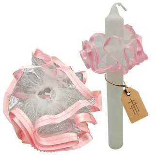 LUNEXUS Tropfschutz Wachsfänger für Stabkerzen – Rosa, Kerzenmanschette aus Tüll als Tropfenfänger, passend für Taufkerze Rosa und Taufkleid, Ø 1-4,5 cm, wachsfreie Hände bei Zeremonien