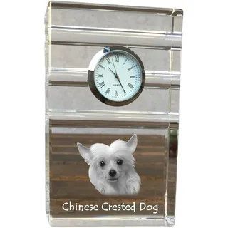 Chinesischer Schopfhund - Glasuhr mit Foto, Foto eines Hundes im Kristall, personalisierte Tischuhr für das Büro der Marke Art-Dog