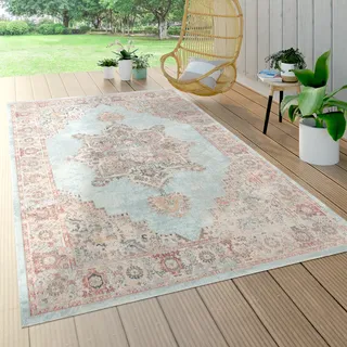 Outdoor Teppich Wetterfest Balkon Küche Muster Ornamente Mandala Türkis Blau Grösse 160x230 cm - Türkis
