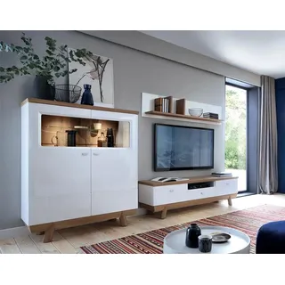 Designer Wohnzimmer Set 3 tlg Modern Wohnwand TV-Lowboard Medienmöbel Regale - Weiß