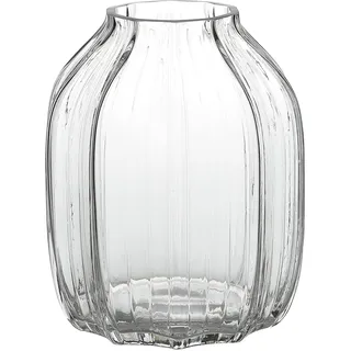 Große transparente Glasvase, gerippt, hoch, transparent, Blumenvase, 20 cm, dekorative Vasen für Zuhause, Tischdekoration, Blumendekoration und Bauernhaus (transparent, 20 cm)