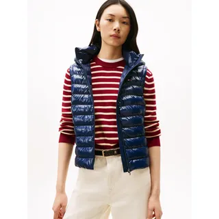 Steppweste TOMMY HILFIGER "LW PADDED SLIM VEST", Damen, Gr. M (38), blau (schwarz night navy), Steppware, Obermaterial: 100% Nylon, unifarben, slim fit hüftlang, Westen Steppweste, leicht glänzende Oberfläche