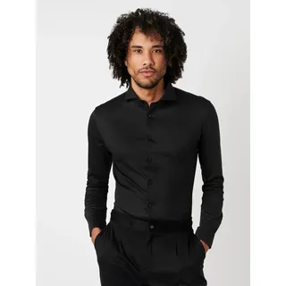 Langarmhemd DESOTO "Jerseyhemd Essential Hai langarm", Herren, Gr. 43, N-Gr, schwarz (solid schwarz), Jersey, Obermaterial: 100% Baumwolle, körpernah, 1-Knopf-Manschette, Hemden Langarmhemd, Flexibler Stretch