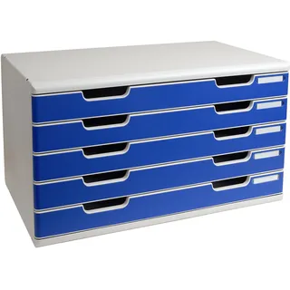 Exacompta 322003D Schubladenbox Modulo A3 5 Schubladen 350 x 576 x 320 mm Belastbare Schubladenbox mit hoher Kapazität für mehr Platz grau/blau