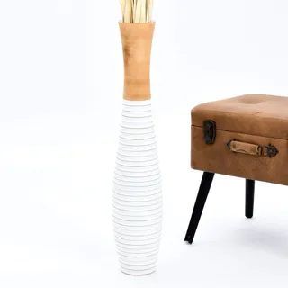 Leewadee Große Deko Bodenvase Für Dekozweige, Hohe Standvase Für Pampasgras, Design Holzvase, 65 cm, Natur
