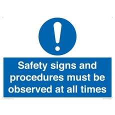 Sicherheitsschild "Safety s and procedus" muss jederzeit beobachtet werden, 400 x 300 mm, A3L