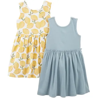 Simple Joys by Carter's Mädchen Short-Sleeve and Sleeveless Dress Sets, Pack of 2 Kinderkleid, Staubblau/Weiß Zitrone, 4 Jahre