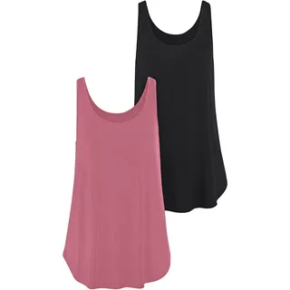 Longtop LASCANA "mit gerundetem Saum", Damen, Gr. 36/38, lila (beere, schwarz), Single Jersey, Obermaterial: 95% Viskose (LENZINGTM ECOVEROTM), 5% Elasthan, unifarben, Basic, bequem Po-bedeckend, Rundhals, Tops Longtop, Sommertop aus luftigem Viskose-Stretch, Topseller