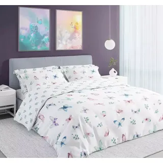 Bettwäsche, Baumwollbettwäsche, zartes Muster, Cottage Home 200x220 021 Schmetterlinge - Bunt