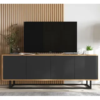 meble lindner Apollo 2 TV-Lowboard 150/53/35 cm Schwarz/Eiche Wotan Holzwerkstoff