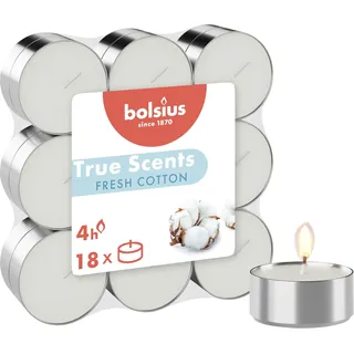 Bolsius True Scents – 18 Teelichter – Fresh Cotton – Brenndauer: 4 Stunden – Innendekoration – natürliche Extrakte – mit natürlichem veganem Wachs