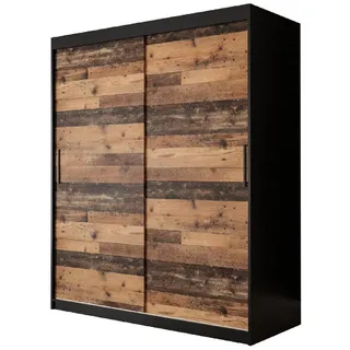 Möbel Kryspol Schwebetürenschrank 200/150/62 2-türig , Schwarz , Holz , Nachbildung , 4 Fächer , 150x200x62 cm , Schlafzimmer, Kleiderschränke, Schwebetürenschränke