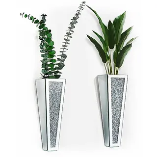 wittolins Kristall-Wandvase, hängende Blumenvase, silberfarben, zerkleinerter Diamant, verspiegelter Behälter, Blumenvase, Heimdekoration für Wohnzimmer, Esszimmer, Schlafzimmer, 2er-Set (29 cm hoch) Wittolins