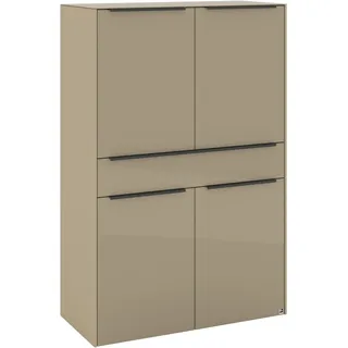 Set One by Musterring Highboard Reno 92 x 140 x 42 cm Taupe matt lack / Glas taupe glanz