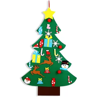 Wintem - Weihnachtsdekoration Weihnachtsbaum aus Filz 100 x 70 cm mit abnehmbaren Dekorationen für Kinder, Lernspiel und Wiederverwendbare Weihnachtsdekoration für Zuhause, Wand oder Kinderzimmer