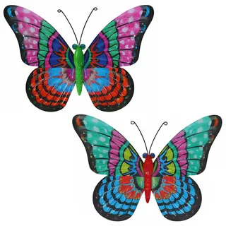 Metal Garden Butterflies Set of 2 – Colorful Butterfly Wall Decoration for Garden, Fence or Balcony – 32.5 x 23.5 cm - Bunt