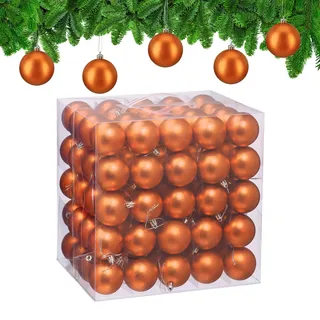Relaxdays Weihnachtskugeln 100er Set, Weihnachtsdeko, Mattes Design, Christbaumkugel, Tannenbaumschmuck ∅ 6 cm, orange