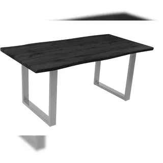 möbelliebling Esstisch Baumkante Holz-Optik Grau 160 x 85 U-Gestell silber JOSY