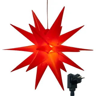 3D Leuchtstern mit warm-weißer LED Beleuchtung und Timer, für Innen und Außen geeignet, Weihnachtsstern - Außenstern, hängend / 7,5 m Zuleitung (Rot) - Rot