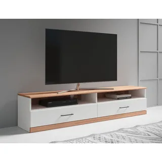 Home Affaire Lowboard HOME AFFAIRE "Ribe,140cm breit,38cm hoch mit 2 Klappen,Oberplatte aus Massivholz", weiß (weiß, kernbuche), B:140cm H:38cm T:35cm, FSC-zertifizierter Holzwerkstoff, Massivholz, Sideboards, Lowboard, Oberplatte Kernbuche massiv,schwarze Metall 