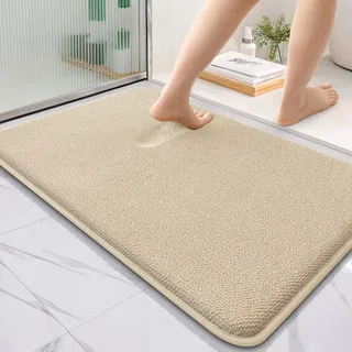 Homaxy Memoryschaum Badezimmerteppich Weich Badematte rutschfest Waschbar Dick Badteppich Saugfähig Badvorleger Bad Teppich Duschvorleger für Badezimmer - 60x90 cm, Beige