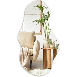 PERFNIQUE Asymmetrischer Spiegel 109 x 61 cm, Unregelmäßiger Wandspiegel, Großes Modernes Dekorativ für Wohnzimmer, Badezimmer, Schlafzimmer, Eingangsbereich, Wolkenspiegel, Rahmenloser