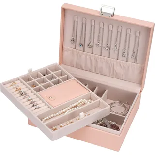ATAIMEISEN Schmuck-Organizer-Box, Reise-Schmuckkästchen, Aufbewahrungs-Organizer, für Ohrringe, Ringe, Halsketten, große Reise-Schmuckschatulle/Pink