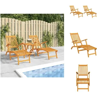 vidaXL Gartenliegen mit Fußteil 2 Stk. Massivholz Akazie - Sonnenliegen - Braun