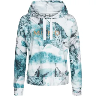 Kapuzensweatshirt LPO "SWEAT GILFORD AOP WOMEN", Damen, Gr. 40 (M), weiß, Jersey, 50% Polyester. 50% Baumwolle, bequem hüftbedeckend, Raglanärmel angesetztes Bündchen mit Daumenlöchern,mit Kordelzug, Sweatshirts Kapuzensweatshirt, mit Kontrastdetails