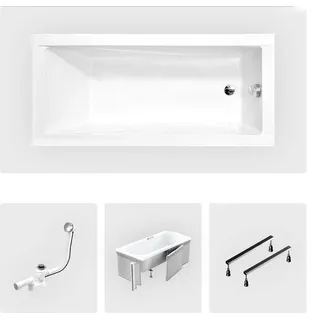 Rechteckige Badewanne - 180 x 80 cm - mit Verkleidung - Füße - Chromablauf - MODERN