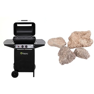 tepro 508C Gasgrill Lavastein Irvine, Gesamtleistung max. 5,4 kW, Grillfläche: ca. 50 x 31 cm, Schwarz & Campingaz Original Lavasteine, schwarz